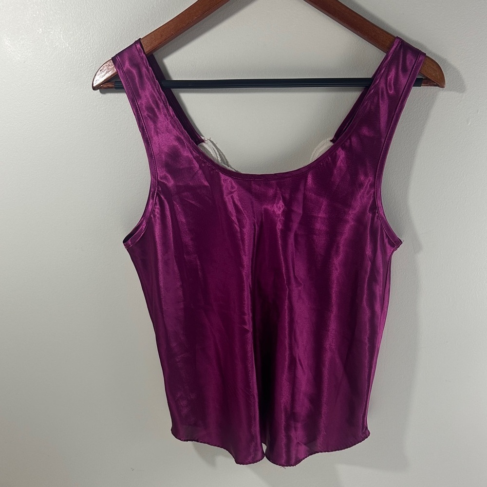 Vintage Purple Satin Tank Top with Lace Detail by California Dynasty Size Medium - Picture 3 of 5